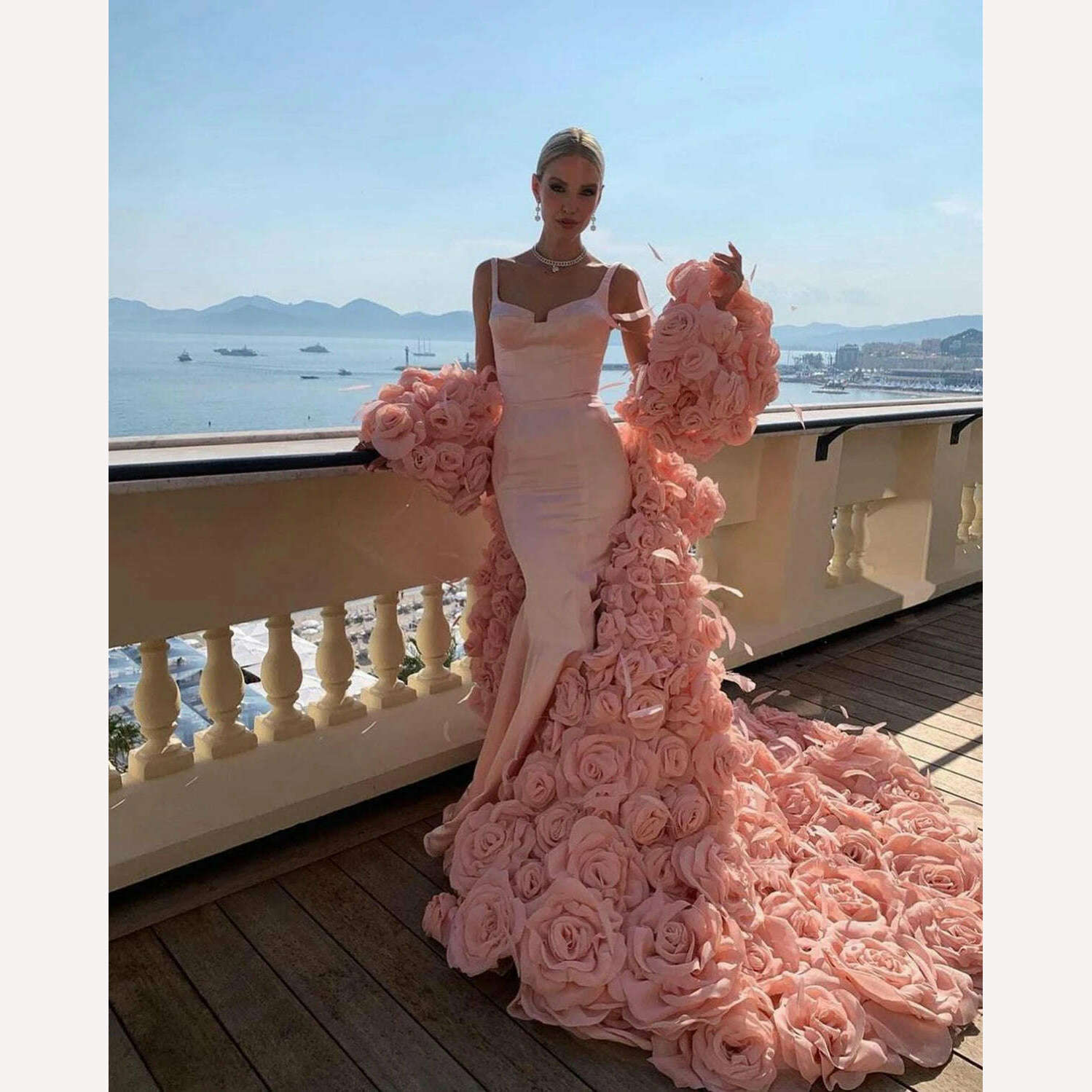 Gorgeous Mermaid Celebrity Dresses For Women 3D Floral Skirt Slim Fit Sleeveless Backless Dress Party Gown 웨딩드레스 - KIMLUD
