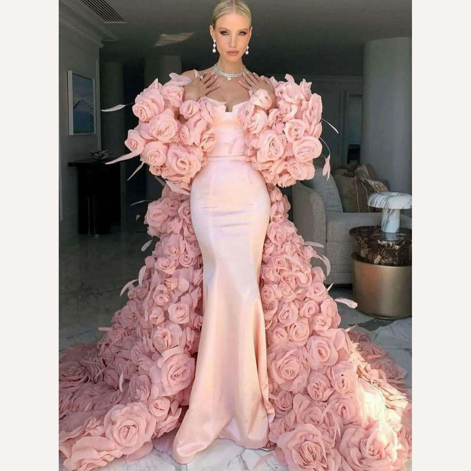 Gorgeous Mermaid Celebrity Dresses For Women 3D Floral Skirt Slim Fit Sleeveless Backless Dress Party Gown 웨딩드레스 - KIMLUD
