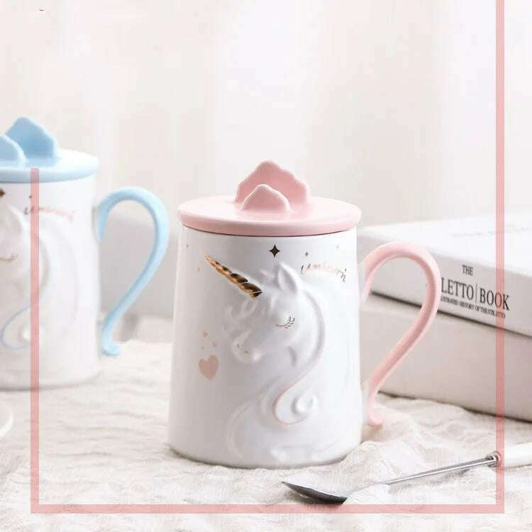 KIMLUD, Gorgeous Relief Unicorn Coffee Mug with Mobile Phone Holder Lid Cute Water Tea Ceramic Milk Breakfast Cup Creative Gift, KIMLUD Womens Clothes