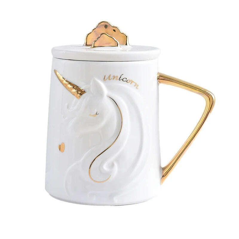 KIMLUD, Gorgeous Relief Unicorn Coffee Mug with Mobile Phone Holder Lid Cute Water Tea Ceramic Milk Breakfast Cup Creative Gift, KIMLUD Women's Clothes