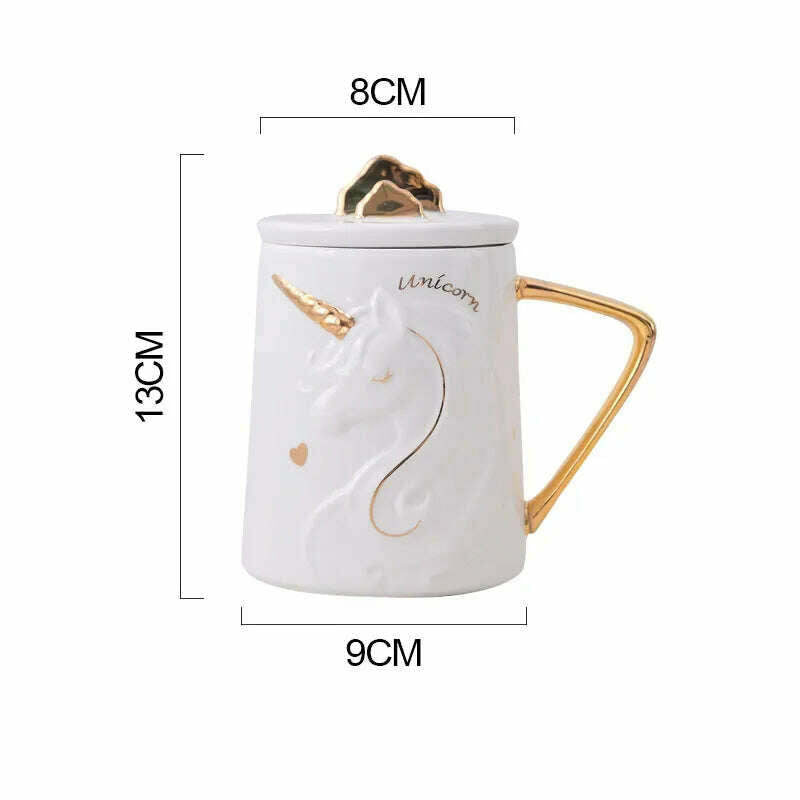 KIMLUD, Gorgeous Relief Unicorn Coffee Mug with Mobile Phone Holder Lid Cute Water Tea Ceramic Milk Breakfast Cup Creative Gift, Glod / 301-400ml, KIMLUD Womens Clothes