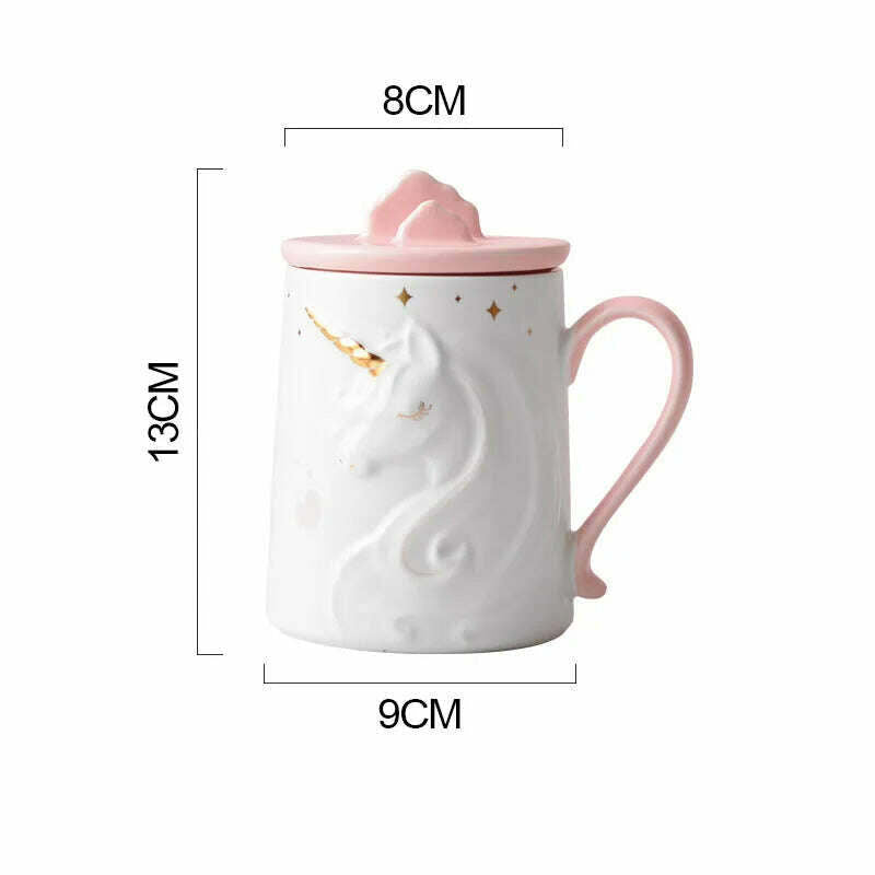 KIMLUD, Gorgeous Relief Unicorn Coffee Mug with Mobile Phone Holder Lid Cute Water Tea Ceramic Milk Breakfast Cup Creative Gift, Pink / 301-400ml, KIMLUD Women's Clothes
