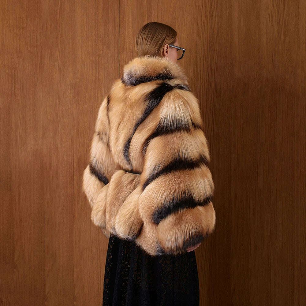KIMLUD, Gorgeous Womens Real Red Fox Fur Coats Thick Collar Poncho Luxury Winter Natural Fox Fur Fluffy Outwear Female Real Fur Overcoat, KIMLUD Womens Clothes