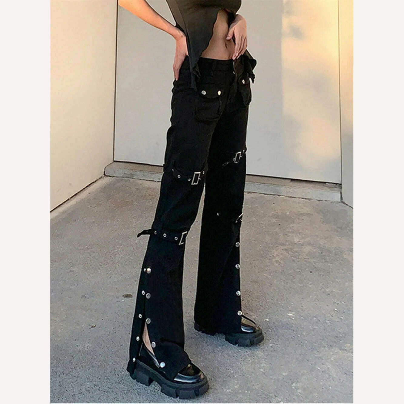 KIMLUD, Gothic Bandage Women Baggy Jeans Punk Style Egirl Black Denim Trousers Y2K Dark Academia Hight Waist Streetwear Pants, KIMLUD Women's Clothes