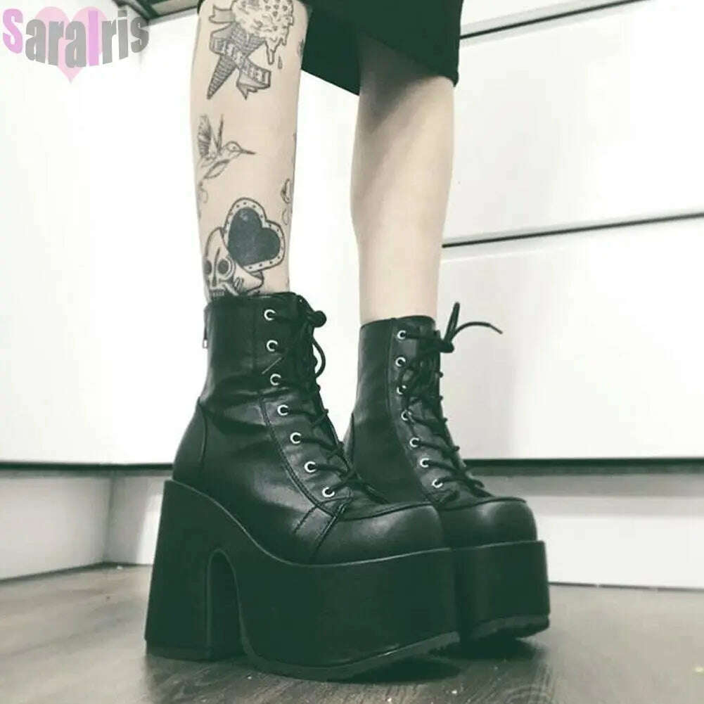 KIMLUD, Gothic Punk Women Thigh Boots Platform Chunky High Heels Cosplay Black Street Shoes For Woman Y2K Motorcycle Over The Knee Boots, black matte 2 / 5, KIMLUD APPAREL - Womens Clothes
