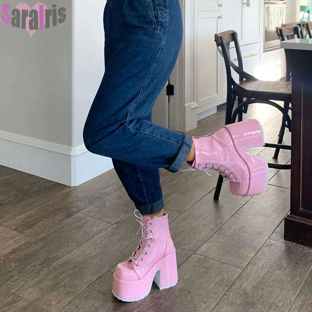 KIMLUD, Gothic Punk Women Thigh Boots Platform Chunky High Heels Cosplay Black Street Shoes For Woman Y2K Motorcycle Over The Knee Boots, pink 3 / 5, KIMLUD APPAREL - Womens Clothes
