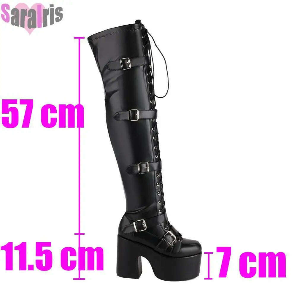 KIMLUD, Gothic Punk Women Thigh Boots Platform Chunky High Heels Cosplay Black Street Shoes For Woman Y2K Motorcycle Over The Knee Boots, KIMLUD Womens Clothes