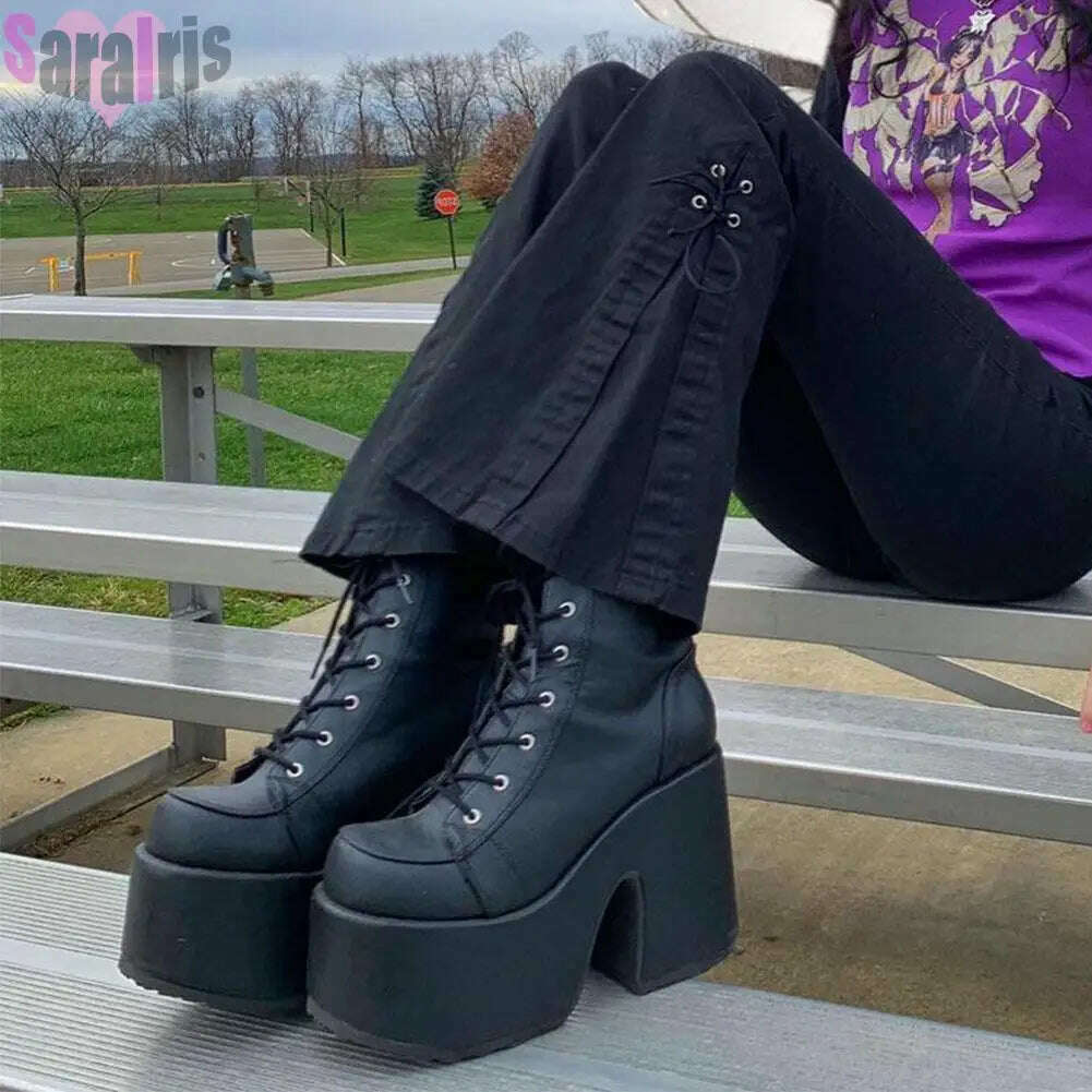 KIMLUD, Gothic Punk Women Thigh Boots Platform Chunky High Heels Cosplay Black Street Shoes For Woman Y2K Motorcycle Over The Knee Boots, KIMLUD Womens Clothes