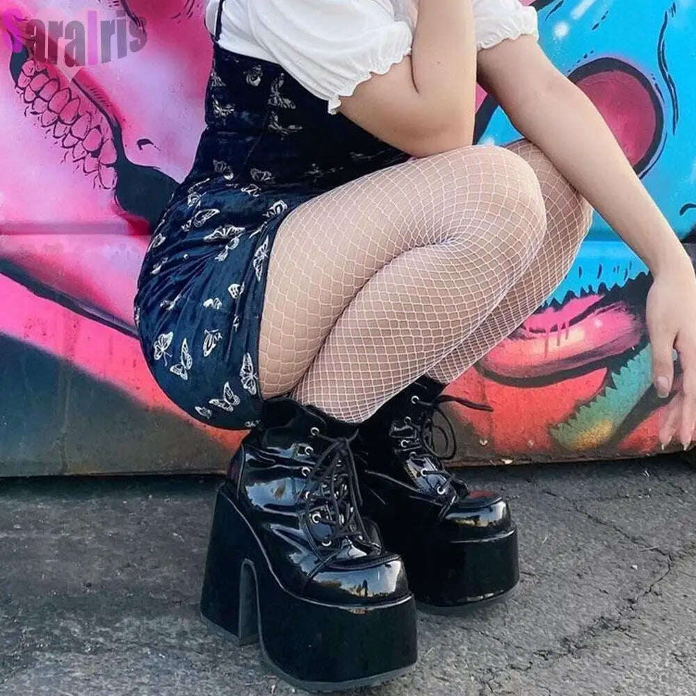 KIMLUD, Gothic Punk Women Thigh Boots Platform Chunky High Heels Cosplay Black Street Shoes For Woman Y2K Motorcycle Over The Knee Boots, KIMLUD Womens Clothes