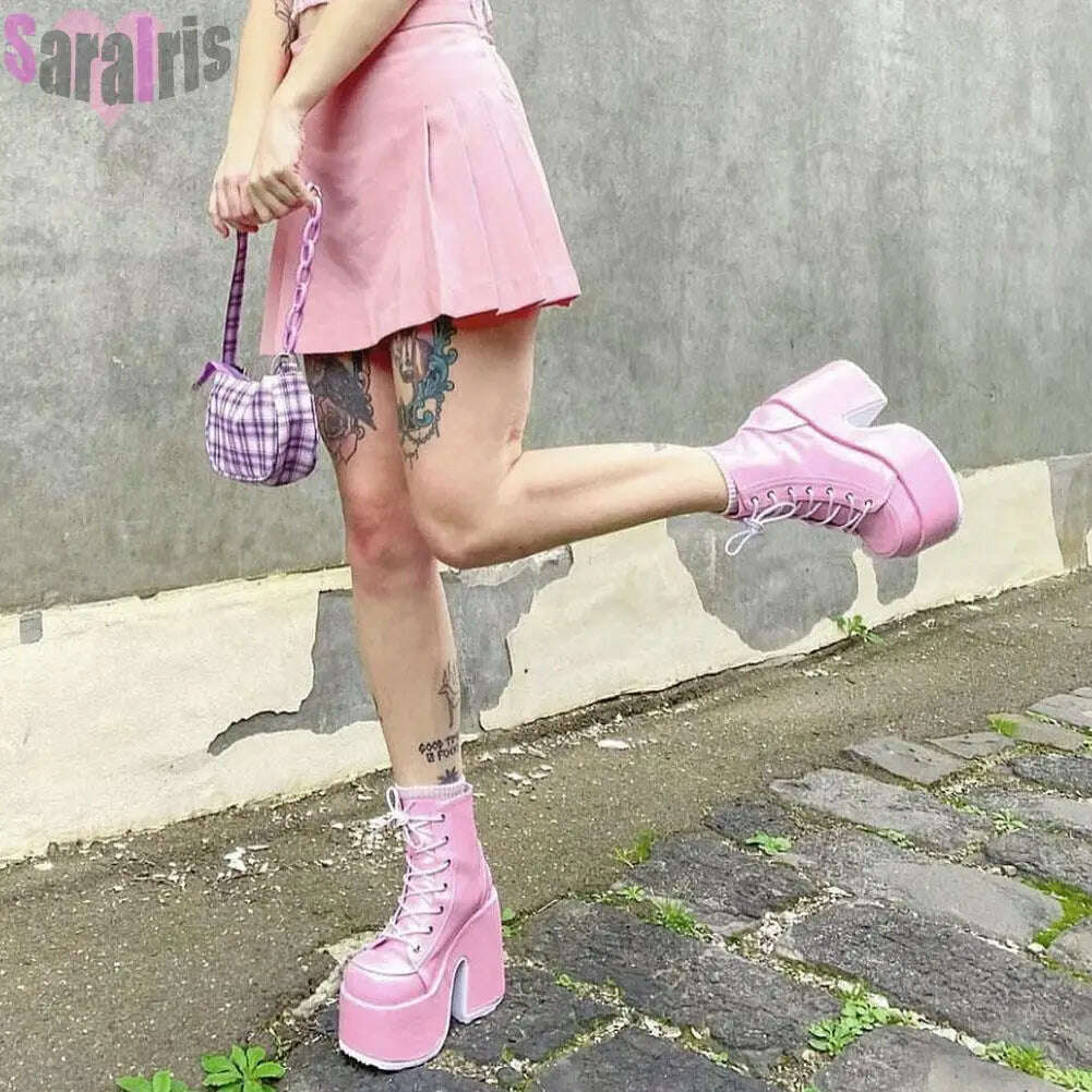 KIMLUD, Gothic Punk Women Thigh Boots Platform Chunky High Heels Cosplay Black Street Shoes For Woman Y2K Motorcycle Over The Knee Boots, KIMLUD Womens Clothes