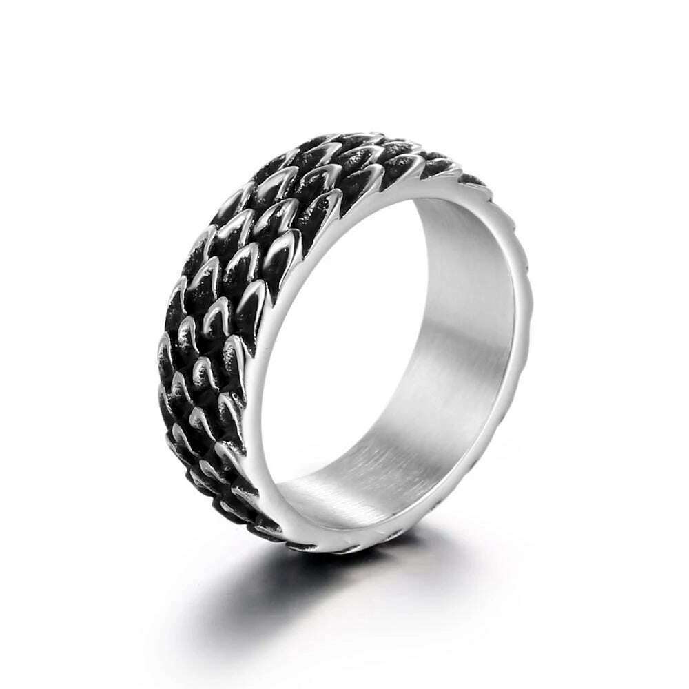 KIMLUD, Gothic Vintage Norse Viking Dragon Scales Rings For Men Women Fashion Simple Stainless Steel Amulet Jewelry Gifts Dropshipping, Style A / 11, KIMLUD Womens Clothes