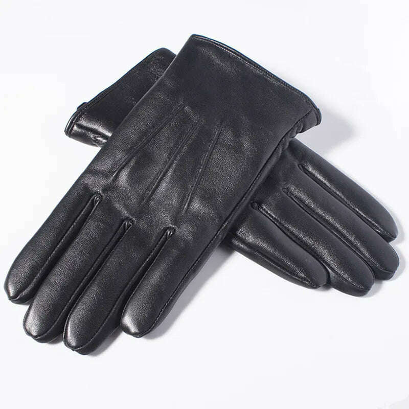 Gours Men's Genuine Leather Gloves Real Sheepskin Black Touch Screen Gloves Button Fleece Lining Winter Warm Mittens New GSM050, KIMLUD Women's Clothes