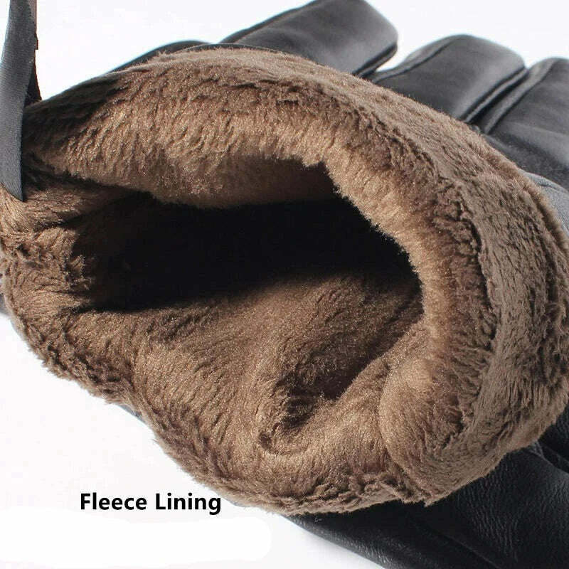 KIMLUD, Gours Men's Genuine Leather Gloves Real Sheepskin Black Touch Screen Gloves Button Fleece Lining Winter Warm Mittens New GSM050, Black Fleece Lining / S, KIMLUD APPAREL - Womens Clothes