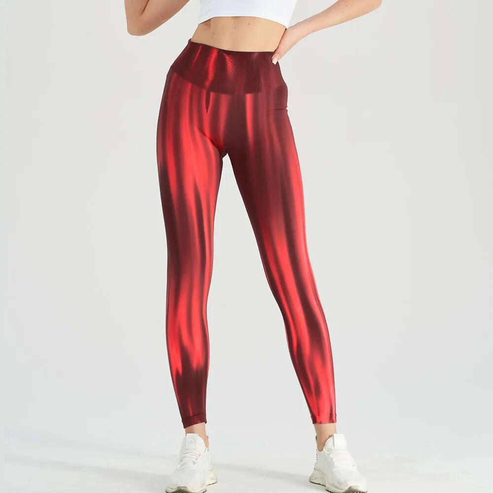 KIMLUD, Gradient High Waist Sexy Gym Leggings Women Run Athletic Skinny Stretch Sports Tights Woman Beautiful Running Pants, red / S, KIMLUD Womens Clothes