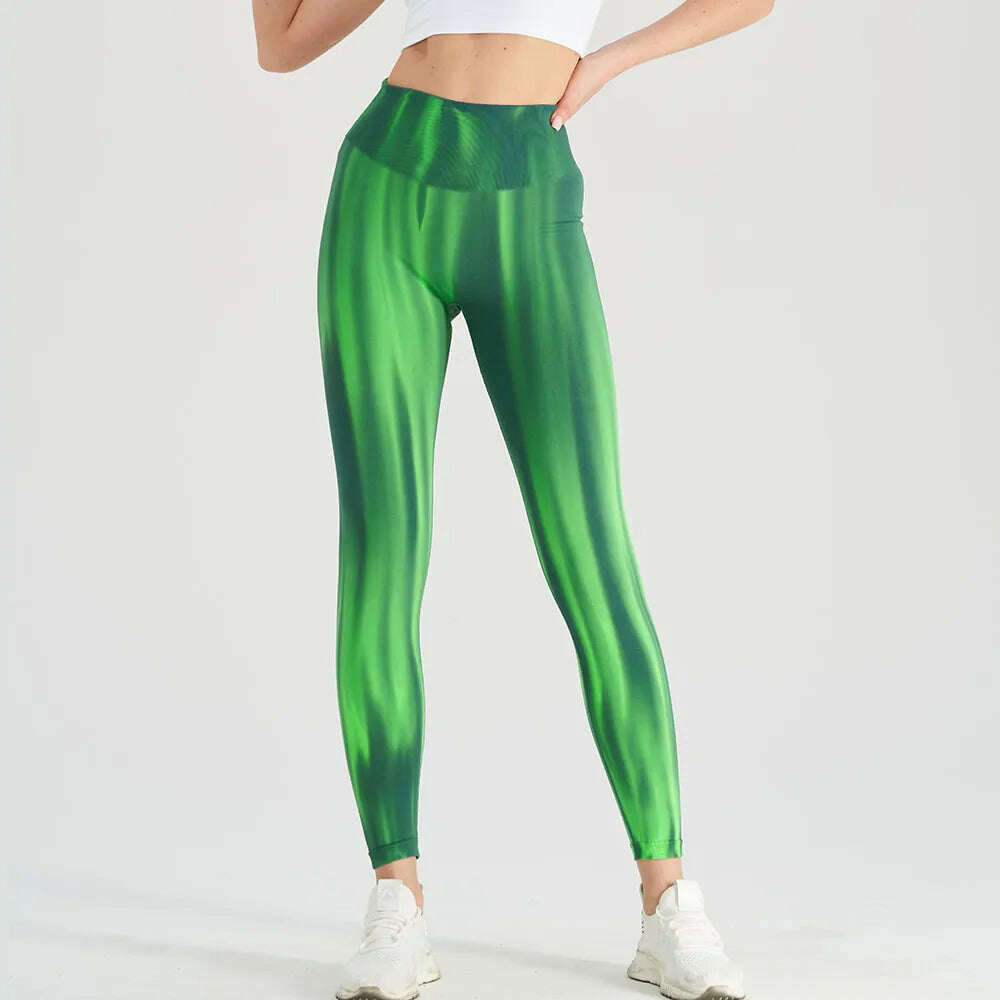 KIMLUD, Gradient High Waist Sexy Gym Leggings Women Run Athletic Skinny Stretch Sports Tights Woman Beautiful Running Pants, green / S, KIMLUD Womens Clothes