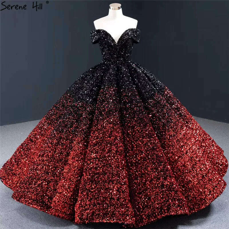 KIMLUD, Gradual Change Indigo Black Red Wedding Dresses 2023 Sleeveless Sequined Luxury Wedding Gowns Serene Hill HA2305 Custom Made, black red / 16, KIMLUD Womens Clothes
