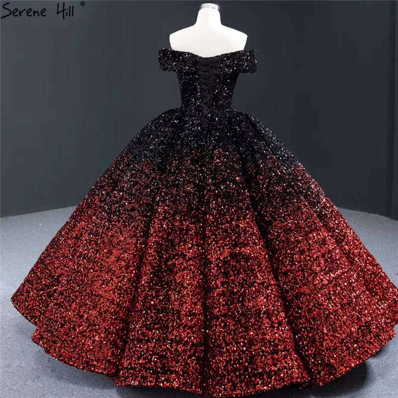 KIMLUD, Gradual Change Indigo Black Red Wedding Dresses 2023 Sleeveless Sequined Luxury Wedding Gowns Serene Hill HA2305 Custom Made, KIMLUD Women's Clothes