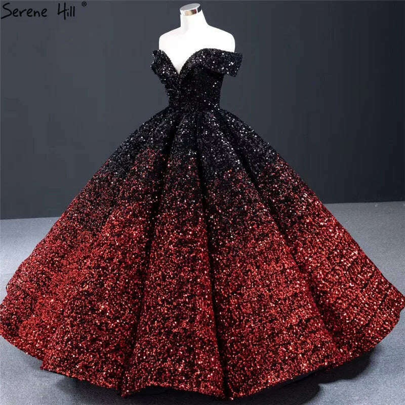 KIMLUD, Gradual Change Indigo Black Red Wedding Dresses 2023 Sleeveless Sequined Luxury Wedding Gowns Serene Hill HA2305 Custom Made, KIMLUD Women's Clothes
