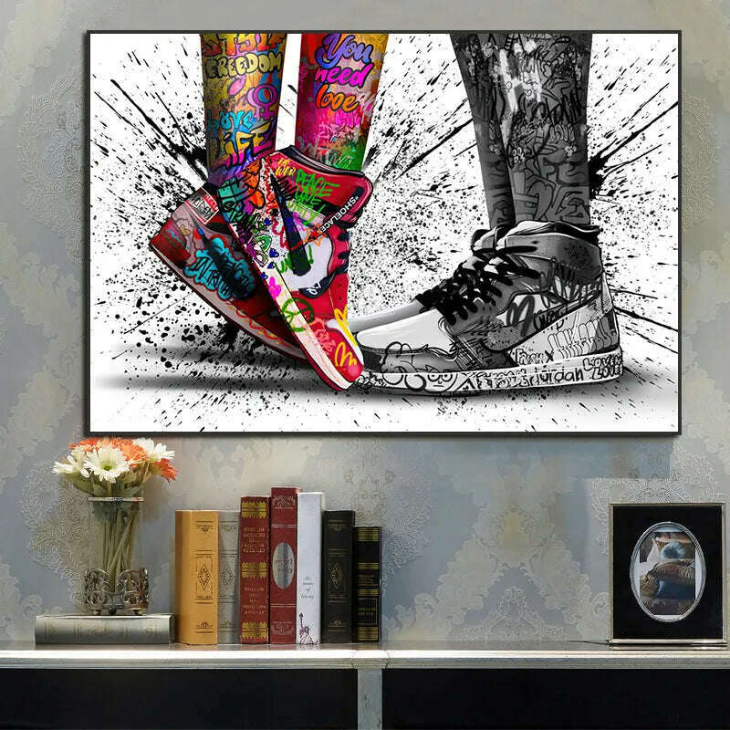 Graffiti Tide Brand Sneakers Poster Print Wall Art Canvas Painting Modern Pop Art Home Decorative Painting For Living Room Decor - KIMLUD