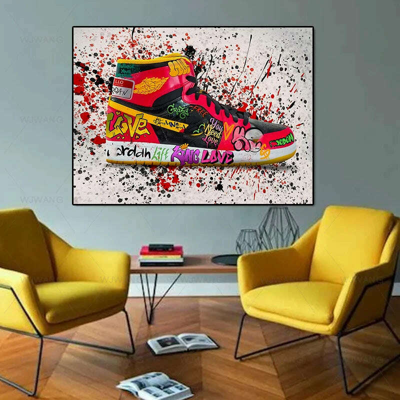 KIMLUD, Graffiti Tide Sneakers HD Art Inkjet Canvas Painting Fashion Posters and Prints Street Pop Art Wall Picture for Living Room Home, KIMLUD Womens Clothes