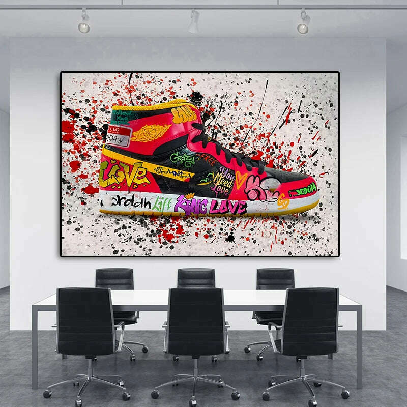 KIMLUD, Graffiti Tide Sneakers HD Art Inkjet Canvas Painting Fashion Posters and Prints Street Pop Art Wall Picture for Living Room Home, KIMLUD Women's Clothes