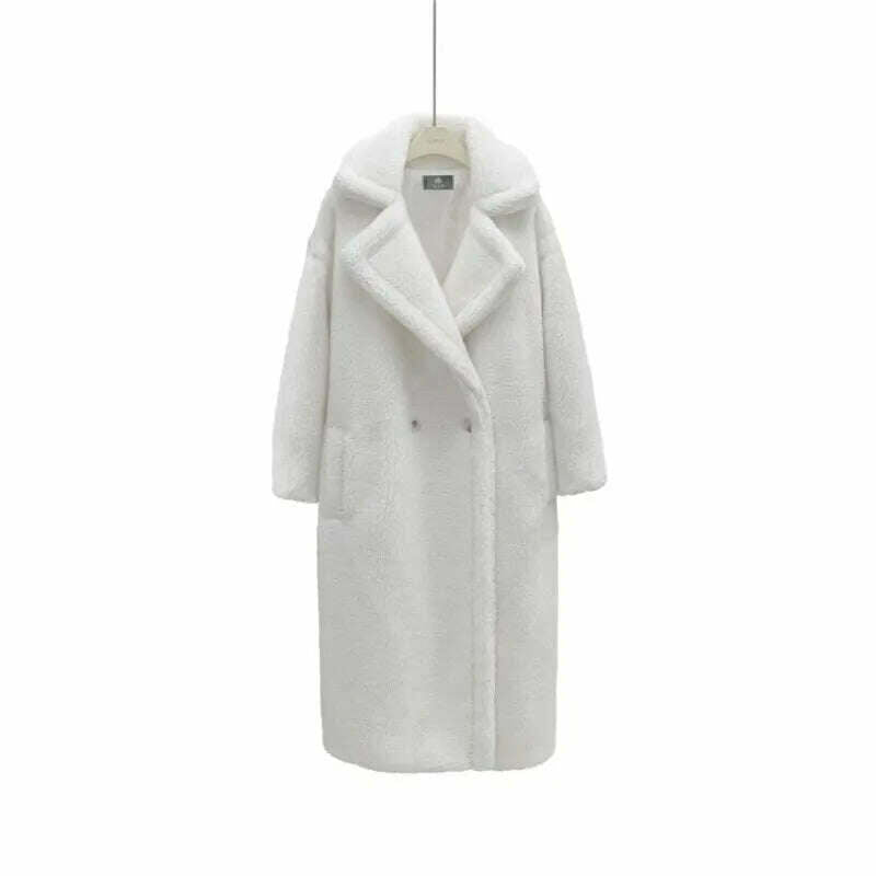 KIMLUD, Grain Sheep Camel Fur Coat Women'S Autumn Thickened Lamb Fleece Lapel Double Breasted Mid Length Coat, WHITE / S / CHINA, KIMLUD Womens Clothes