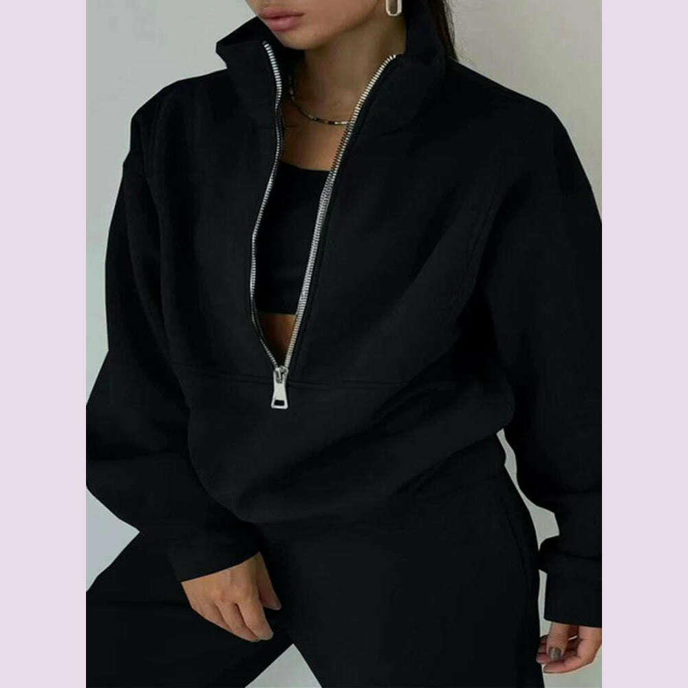 Gray Thick Warm Women Tracksuit 2 Piese Set Winter Pink Fleece Sweatpants And Sweatshirts Purple Suit Set Women Pants Set Ladies - KIMLUD