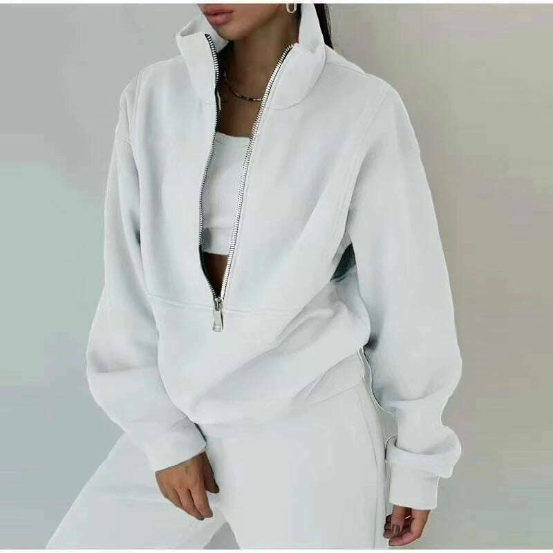 Gray Thick Warm Women Tracksuit 2 Piese Set Winter Pink Fleece Sweatpants And Sweatshirts Purple Suit Set Women Pants Set Ladies - KIMLUD