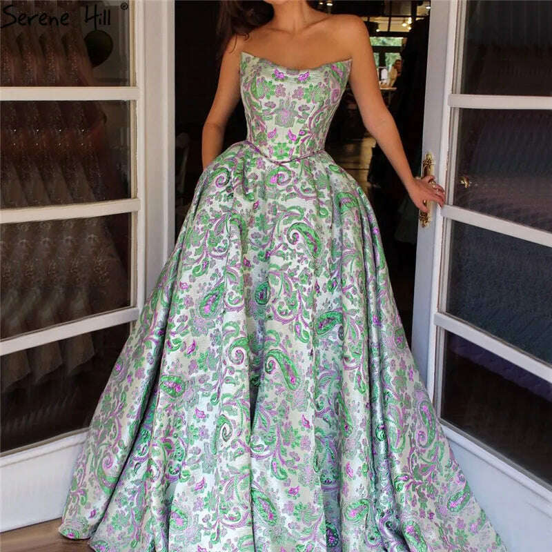 KIMLUD, Green Purple Off Shoulder Sexy Prom Dresses 2023 Sleeveless A-Line Embroidery Prom Gowns Long Serene Hill BLA70137, green / 2, KIMLUD Women's Clothes