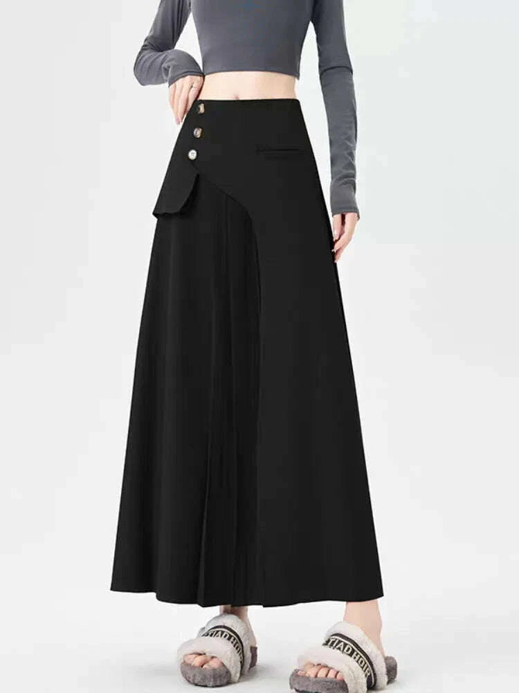 Grey Suiting Midi Skirts for Women High-Waisted A-Line Flare Skirt Perfect Hip-Camouflage Office Skirt for Autumn