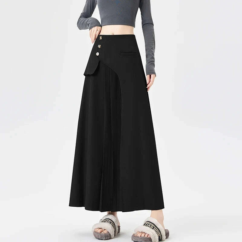 Grey Suiting Midi Skirts for Women High-Waisted A-Line Flare Skirt Perfect Hip-Camouflage Office Skirt for Autumn