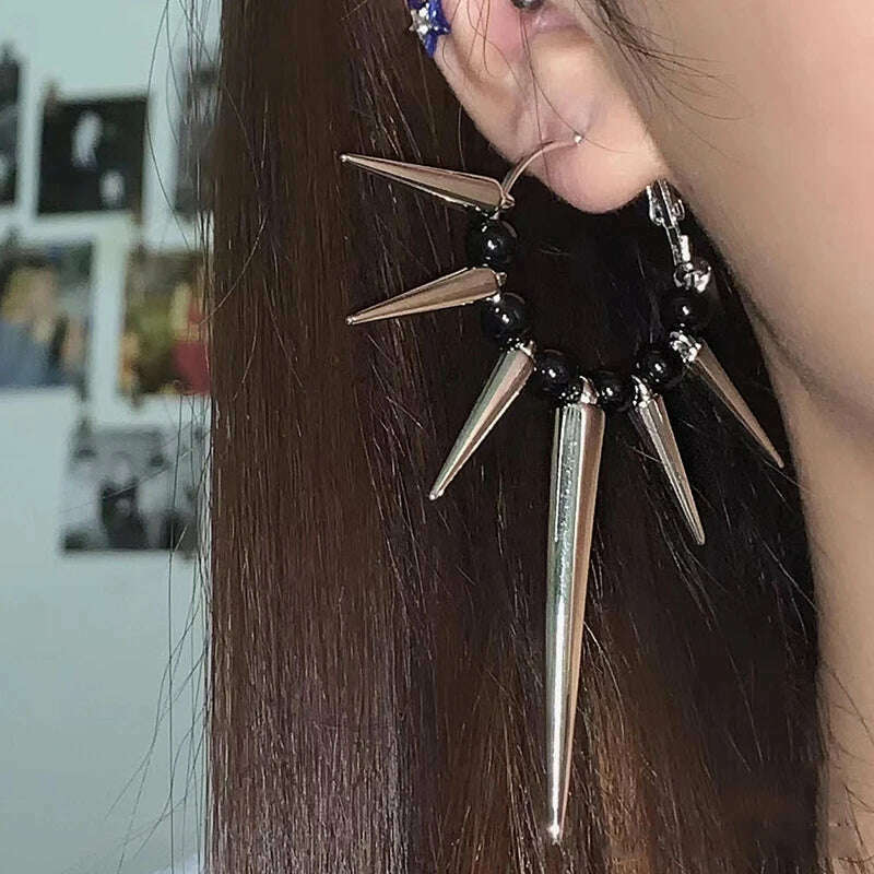 Grunge Rock Accessories Rivet Hoop Earrings Cool Hip Hop Earrings for Women Egirl Jewelry Punk Korean Earrings Fashion, KIMLUD Women's Clothes