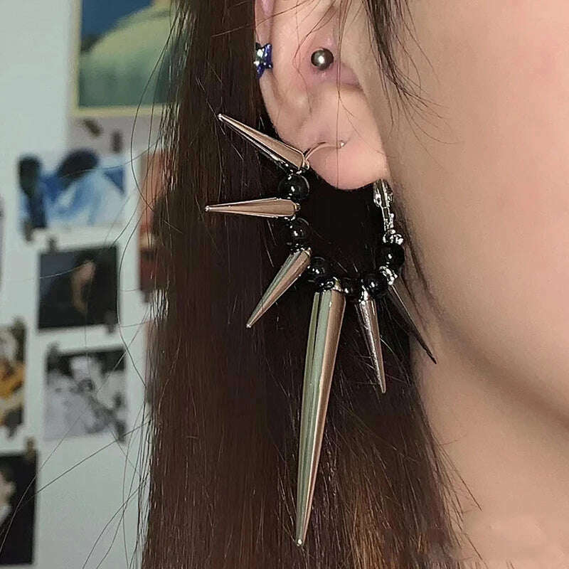 KIMLUD, Grunge Rock Accessories Rivet Hoop Earrings Cool Hip Hop Earrings for Women Egirl Jewelry Punk Korean Earrings Fashion, KIMLUD Women's Clothes