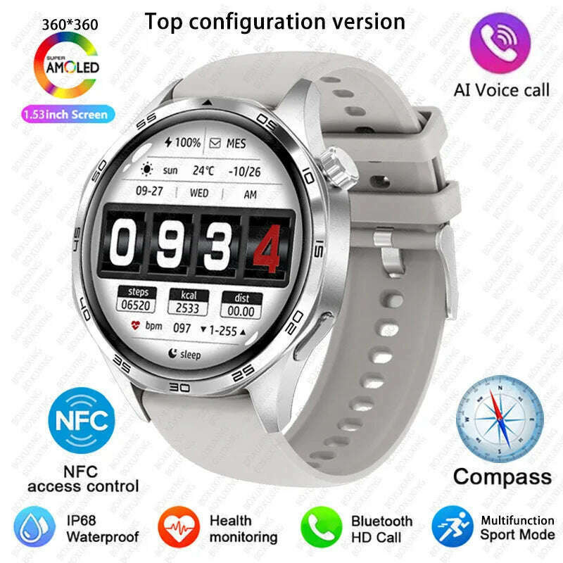 KIMLUD, GT5 PRO Smart Watch Men Watch 5 Pro AMOLED HD Screen Bluetooth Call GPS Trajectory NFC Heart Rate Compass SmartWatches 2025 New, Silver / GPS NFC Smart Watch, KIMLUD APPAREL - Womens Clothes