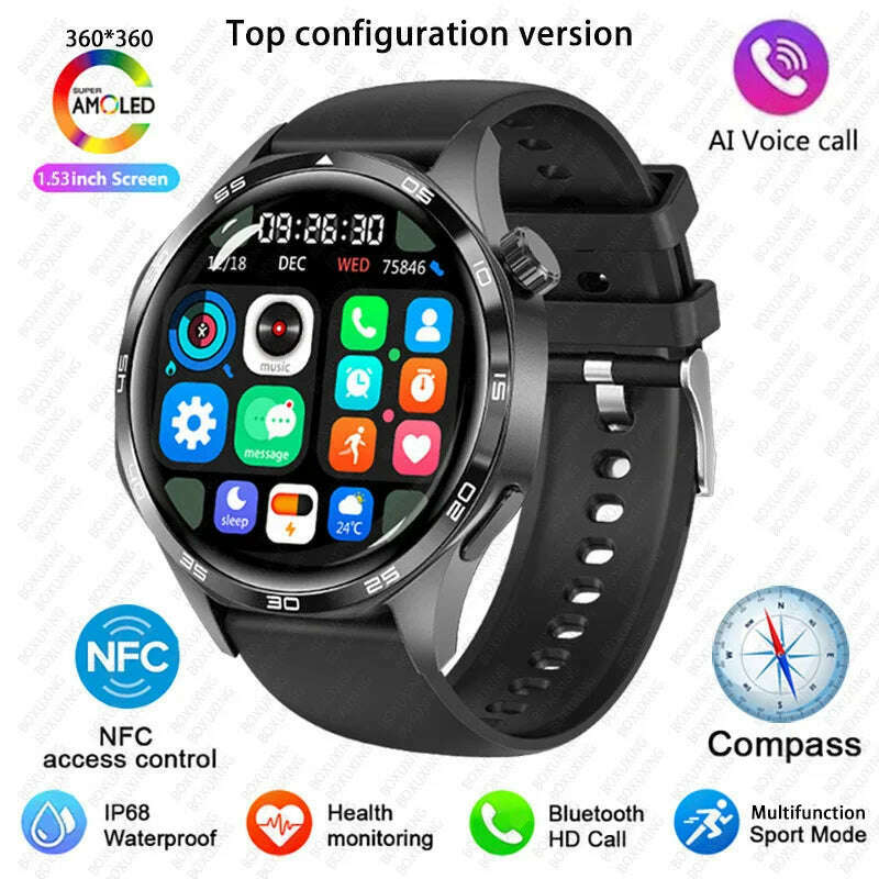 KIMLUD, GT5 PRO Smart Watch Men Watch 5 Pro AMOLED HD Screen Bluetooth Call GPS Trajectory NFC Heart Rate Compass SmartWatches 2025 New, Black / GPS NFC Smart Watch, KIMLUD APPAREL - Womens Clothes