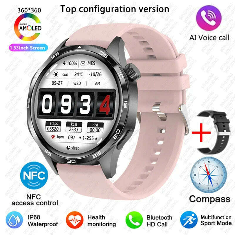 KIMLUD, GT5 PRO Smart Watch Men Watch 5 Pro AMOLED HD Screen Bluetooth Call GPS Trajectory NFC Heart Rate Compass SmartWatches 2025 New, Black pink / GPS NFC Smart Watch, KIMLUD APPAREL - Womens Clothes