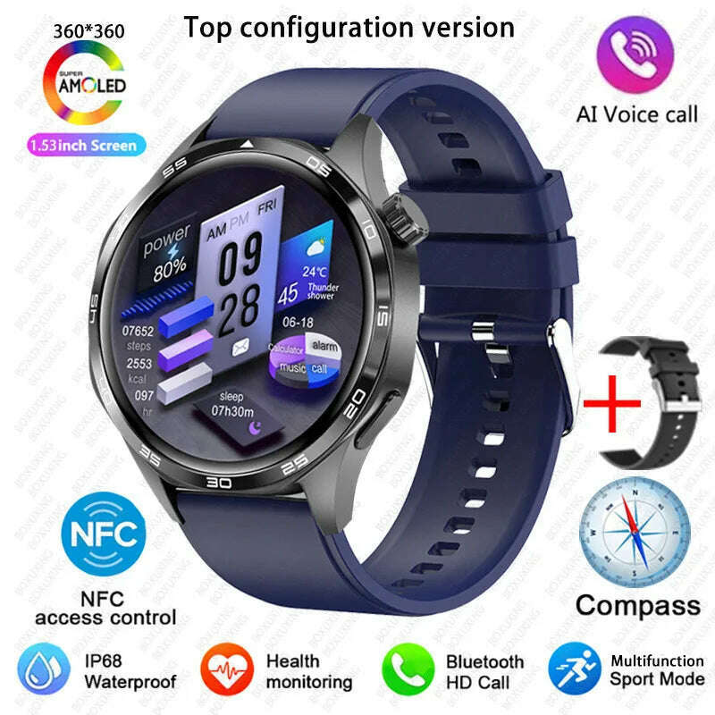 KIMLUD, GT5 PRO Smart Watch Men Watch 5 Pro AMOLED HD Screen Bluetooth Call GPS Trajectory NFC Heart Rate Compass SmartWatches 2025 New, Black blue / GPS NFC Smart Watch, KIMLUD APPAREL - Womens Clothes