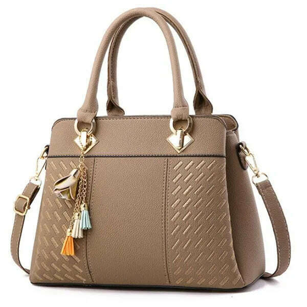 KIMLUD, Gusure Luxury Handbag Women Crossbody Bag with tassel hanging Large Capacity Female Shoulder Bags Embroidery Tote Sac A Main, khaki / 31x14x23cm, KIMLUD Womens Clothes