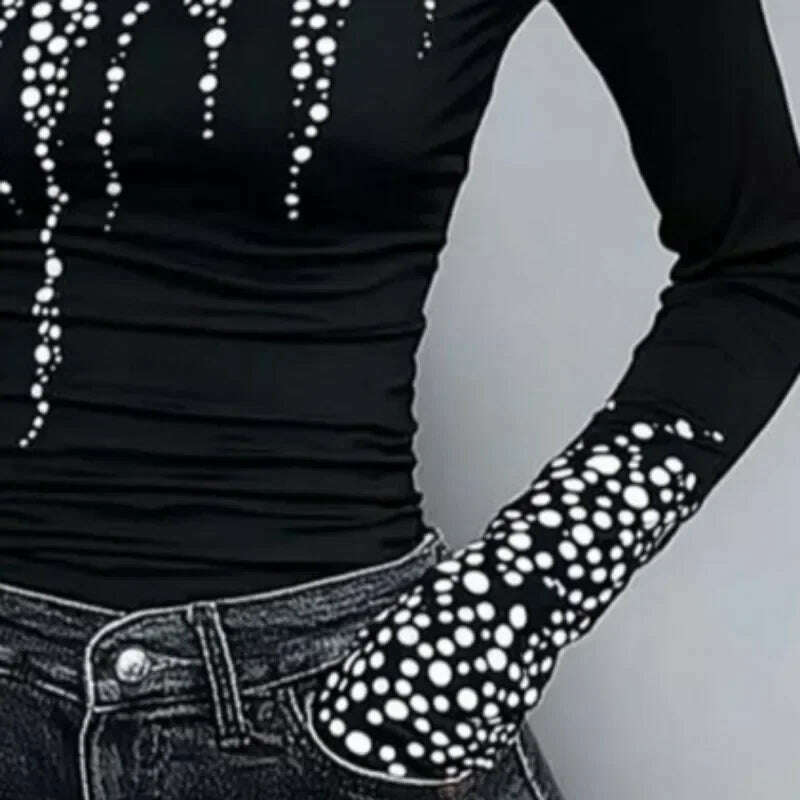 KIMLUD, Gymystars Long Sleeve T Shirt Skinny Printed Tops for Women New Autumn High-Neck Slim Fit Clothes Black Wear Base Layer Outside, KIMLUD Womens Clothes
