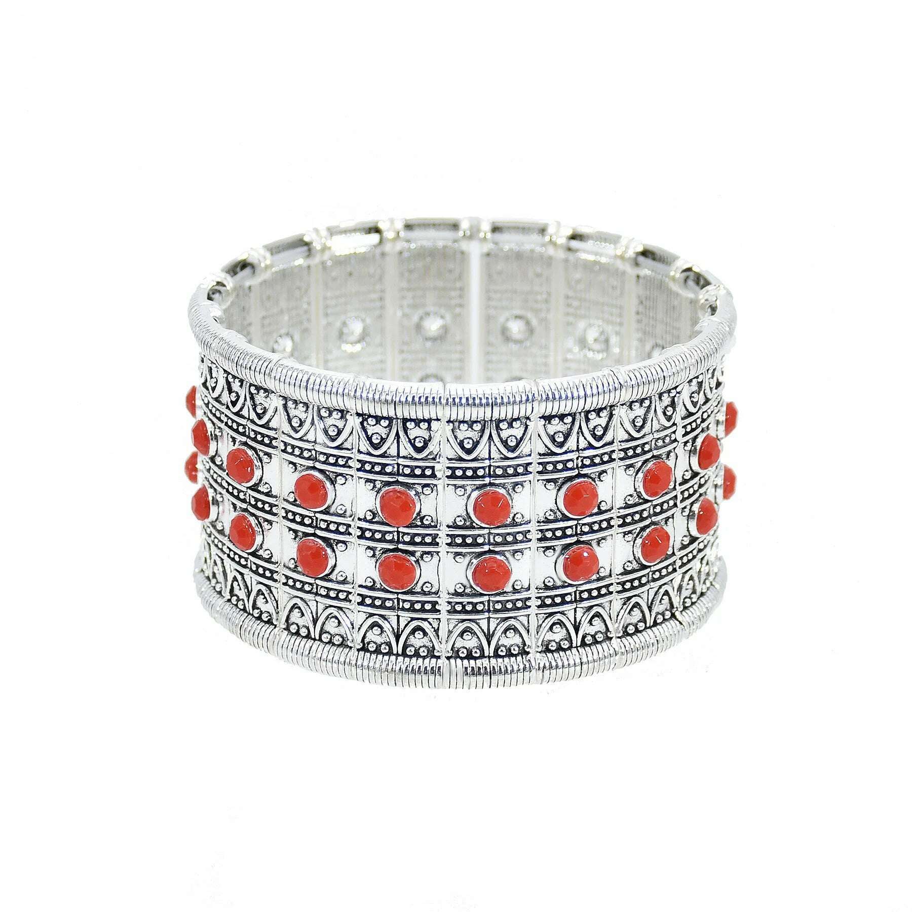 KIMLUD, Gypsy Tribal Tibetan Bracelet for Women Boho Vintage Silvery Men's Turquoise Elastic Bangle Afghan Turkish Ethnic Indian Jewelry, 1106red, KIMLUD APPAREL - Womens Clothes