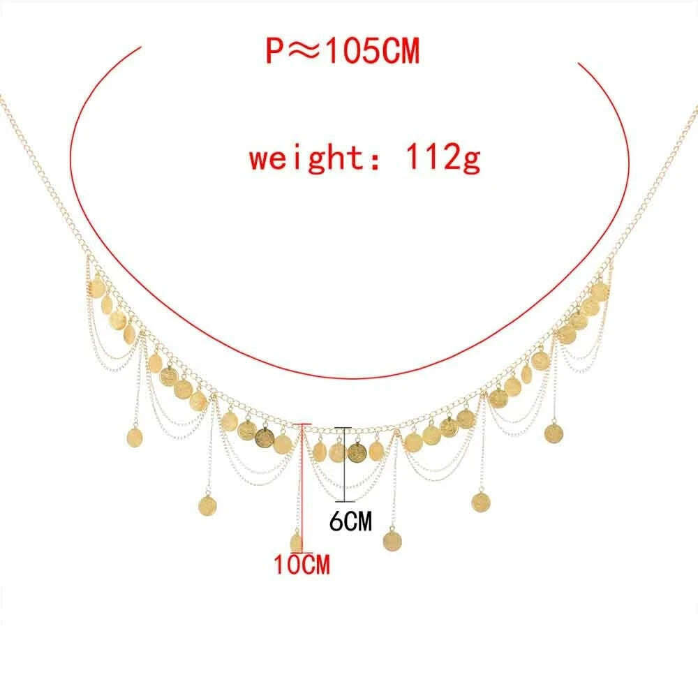 Gypsy Tribal Vintage Gold Color Metal Coin Tassel Waist Belly Chain for Women Indian Dance Afghan Ethnic Dress Belt Body Jewelry - KIMLUD
