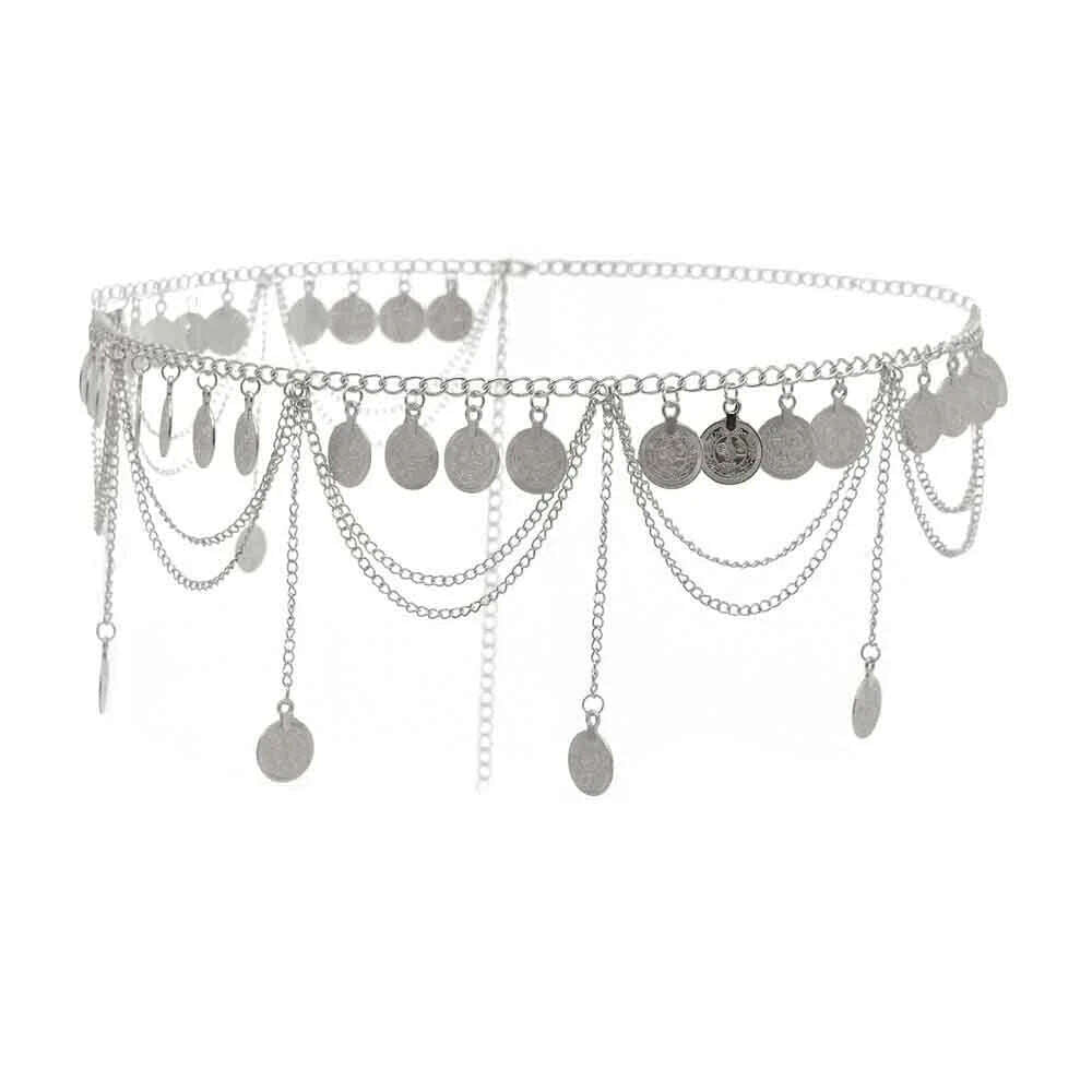 Gypsy Tribal Vintage Gold Color Metal Coin Tassel Waist Belly Chain for Women Indian Dance Afghan Ethnic Dress Belt Body Jewelry - KIMLUD