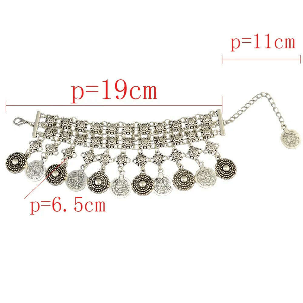 Gypsy Turkish Afghan Metal Coin Long Chain Finger Pull Bracelet For Women Tribe Ethnic Tassel Amulet Bangle Anklet Beach Jewelry - KIMLUD