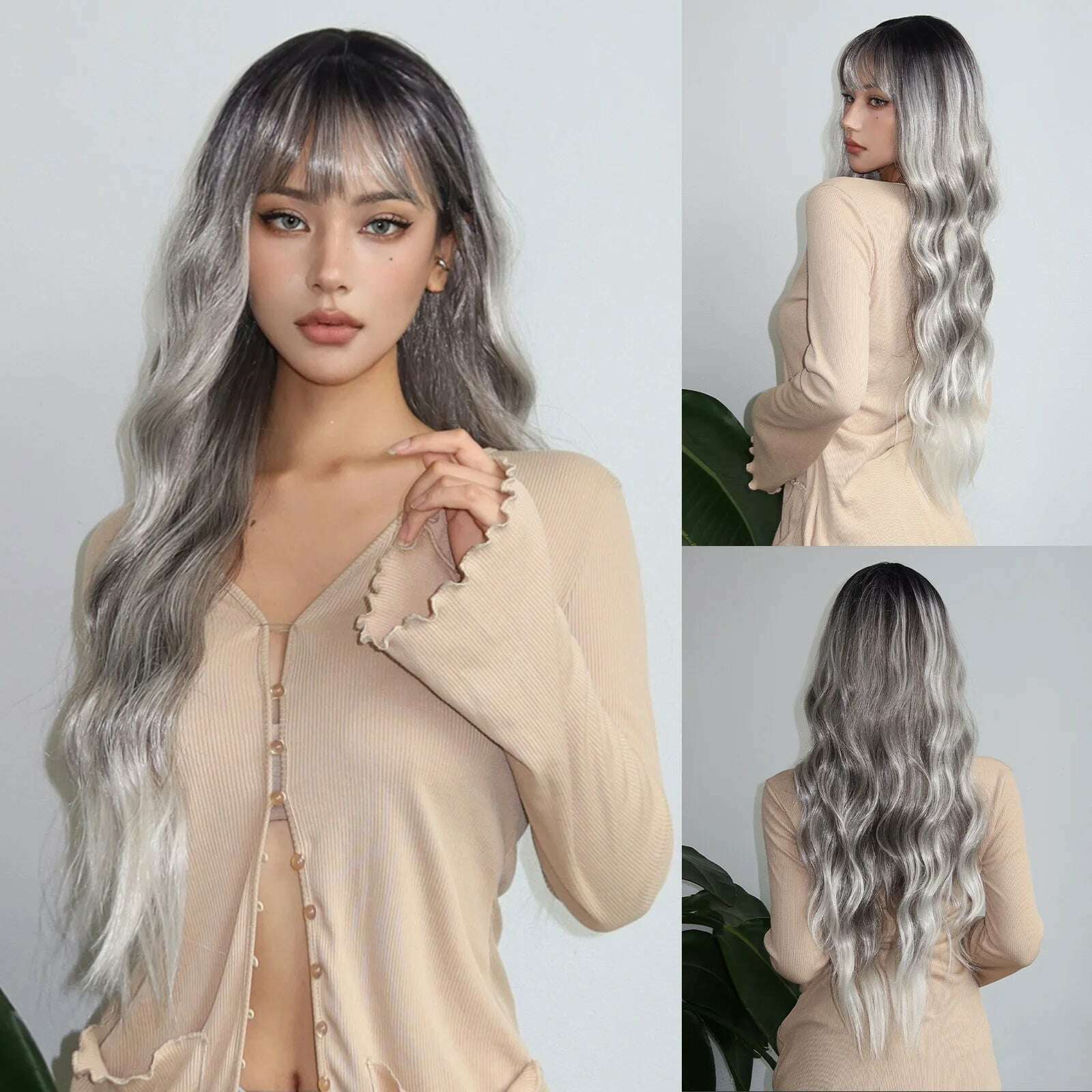 KIMLUD, HAIRCUBE Long Brown Wavy with Bangs Synthetic Wigs for Black Women Deep Curly Wigs Christmas Party Softy High Temperature Fiber, WL1202-1, KIMLUD Womens Clothes