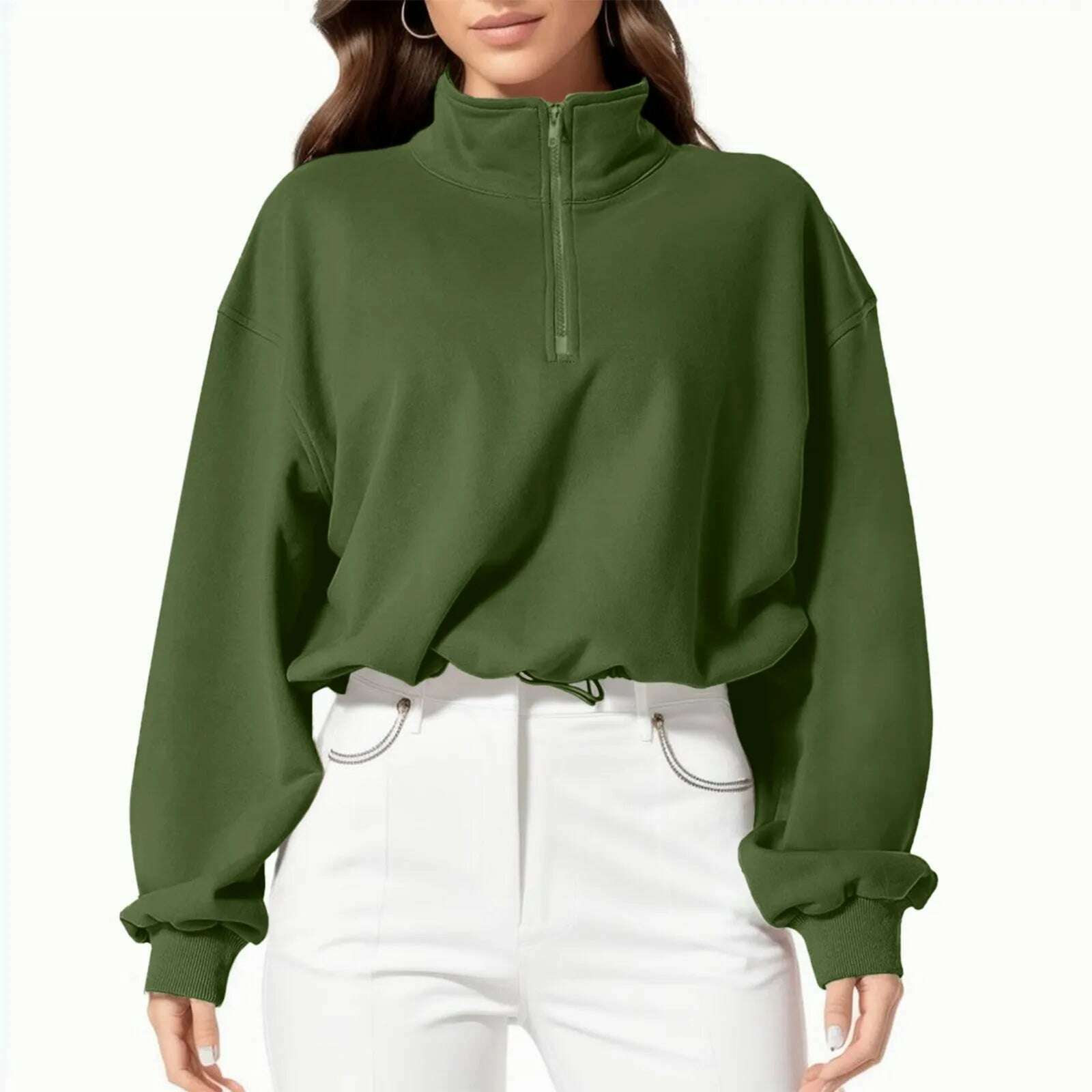 KIMLUD, Half Zip Women Overzised Hoodie Stand Collar Casual Sweatshirts Long Sleeve Hip Hop Loose Fit Thumb Hole Autumn Jacket Coats, AG / XXL, KIMLUD APPAREL - Womens Clothes