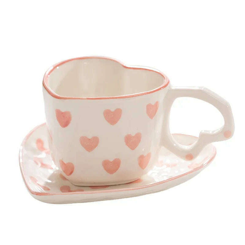 Hand Painted Love Mug Creative Heart Handle Water Cup Ceramic Milk Cup Lovely Handmade Coffee Cup Breakfast Cup Gift - KIMLUD