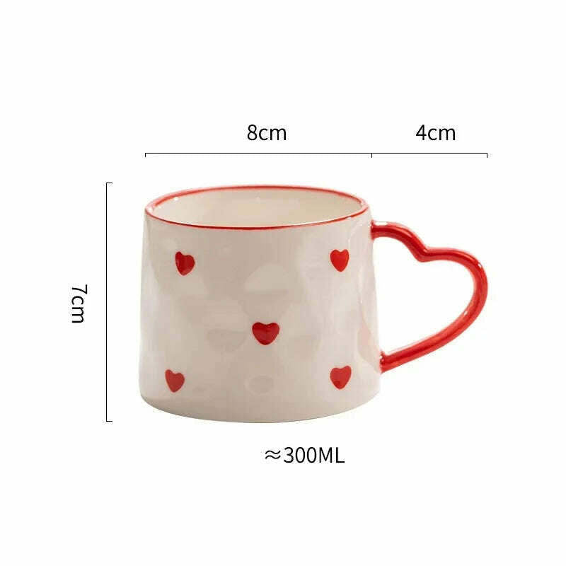 Hand Painted Love Mug Creative Heart Handle Water Cup Ceramic Milk Cup Lovely Handmade Coffee Cup Breakfast Cup Gift - KIMLUD