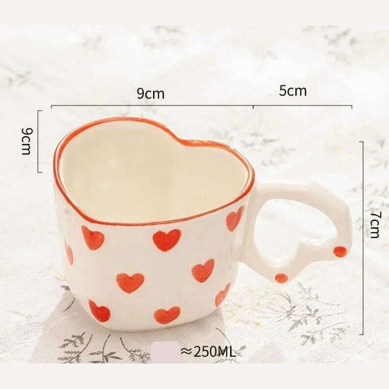 Hand Painted Love Mug Creative Heart Handle Water Cup Ceramic Milk Cup Lovely Handmade Coffee Cup Breakfast Cup Gift, 03 / as picture, KIMLUD Women's Clothes