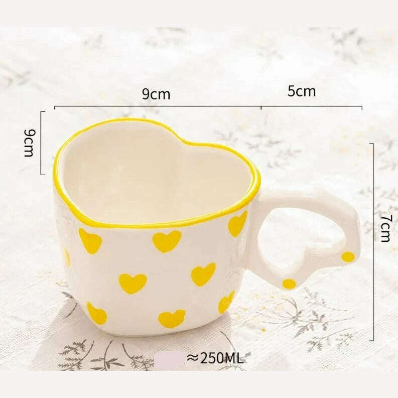 Hand Painted Love Mug Creative Heart Handle Water Cup Ceramic Milk Cup Lovely Handmade Coffee Cup Breakfast Cup Gift - KIMLUD