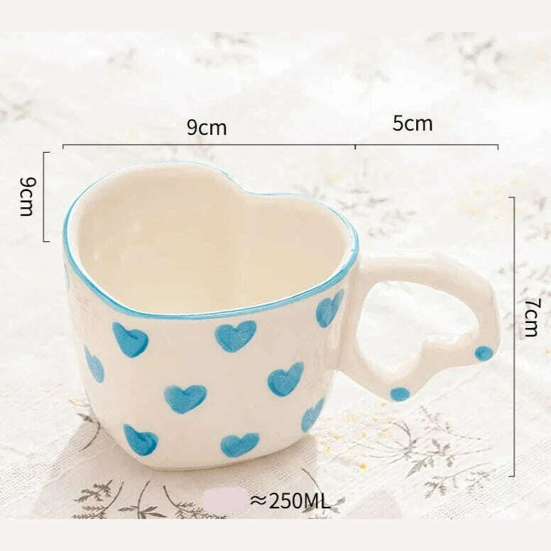 Hand Painted Love Mug Creative Heart Handle Water Cup Ceramic Milk Cup Lovely Handmade Coffee Cup Breakfast Cup Gift - KIMLUD